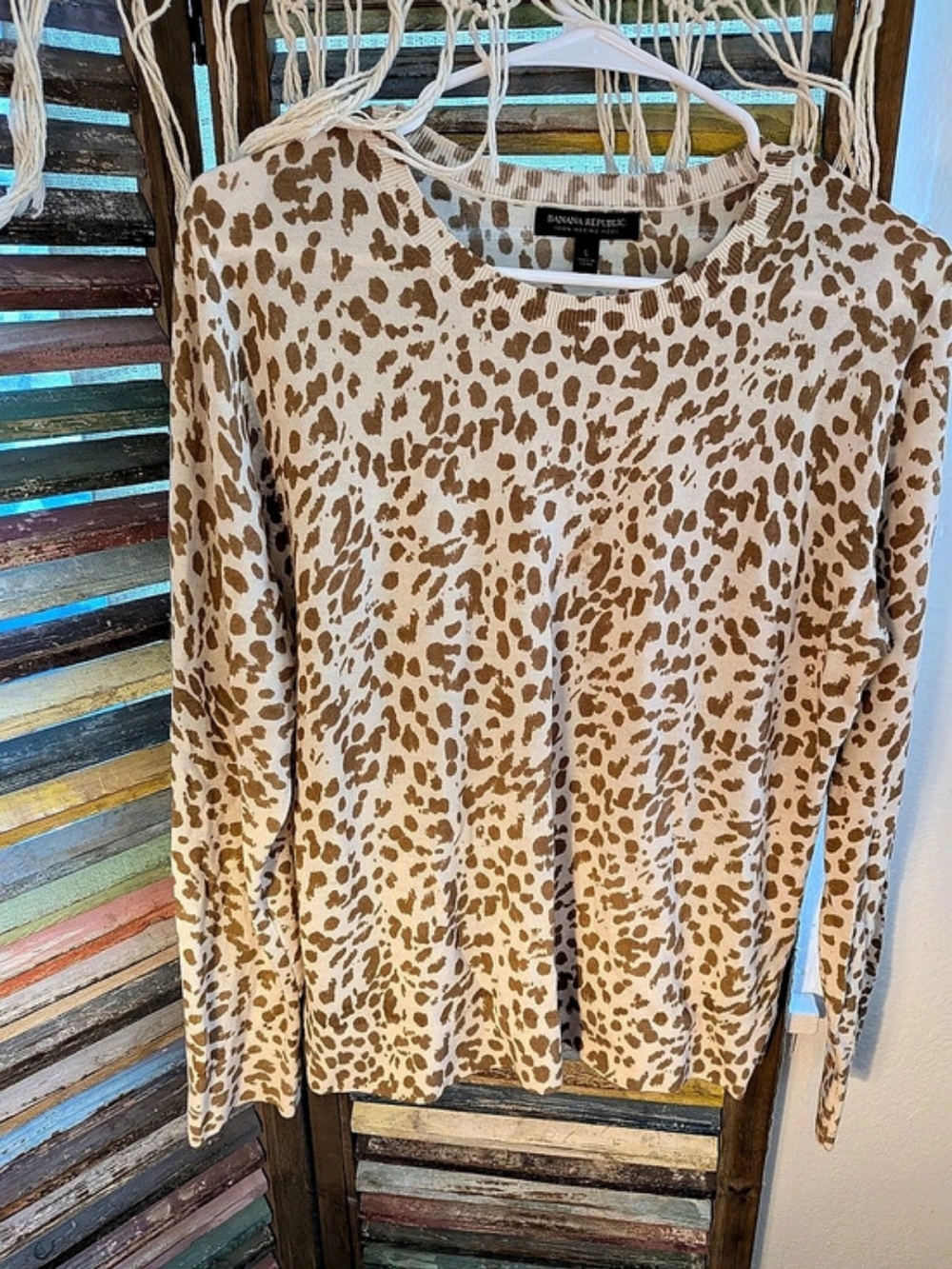 Banana Republic Leopard Print Long Sleeve Cotton Size Large